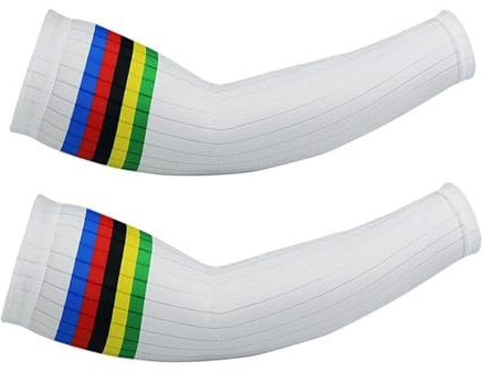 KMayVIEW Km Aero Bike Arm Cover Cuff Cycling Sleeves UV Stripe Running SunscreenSun Bicycle Sleeves Leg Sport Cycling Outdoor Arm Warmer (Color : White, Size : L)