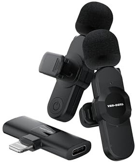 VEN-DENS Lavalier Microphones Wireless for iPhone Dual High-Sensitivity 2 Mics, Plug & Play, 15m Range, Lightning, Ideal for Vlogging, Live Streaming, YouTube, TikTok (2 Mics)
