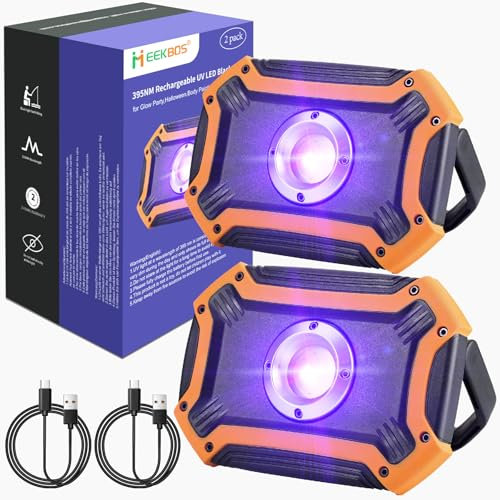 MEEKBOS 2 Stück UV Schwarzlicht Strahler Akku,395NM Wiederaufladbares Schwarzlichtlampe mit 4400 mAh Batterie Verwendet für Angeln, Schwarzlichtpartys, Halloween, Körperbemalung