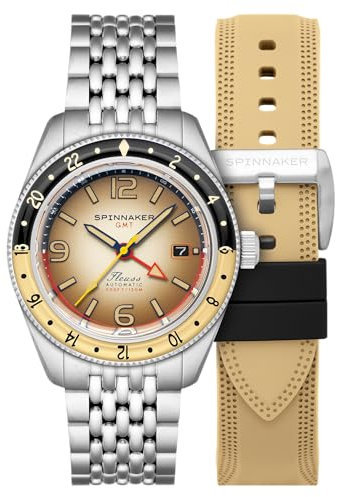 Spinnaker Fleuss GMT Automatikuhr für Herren, 43 mm, massives Edelstahlarmband, SP-5120, Sandbraun, Fleuss GMT Automatik