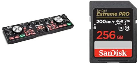Numark DJ2GO2 Touch – Compact 2 Deck USB DJ Controller with Mixer/Crossfader & SanDisk 256GB Extreme PRO SDXC card + RescuePRO Deluxe, up to 200MB/s, UHS-I, Class 10, U3, V30
