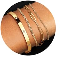 Milacolato Armband Damen Gold 14K Vergoldete Armreifen Fischgrät Satellit Büroklammer Kette Armreif Gold Armband Damen Verstellbare Stapel Goldene Armbänder Gold Set Silber Gold Schmuck Set-AG