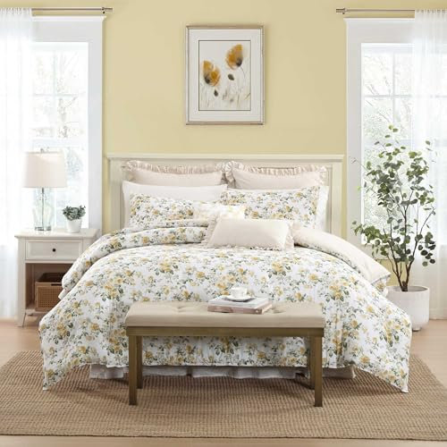 Laura Ashley Parure de lit en Coton de qualité supérieure avec taies d'oreiller Assorties et Oreiller décoratif en Bonus, décoration d'intérieur Florale, certifiée Oeko-Tex, Or Rose, lit Simple