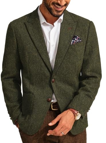 PJ PAUL JONES Sakko Herren Sportlich Regular Fit Vintage British Blazer Modern Freizeit Anzugjacke (Armeegrün, M)