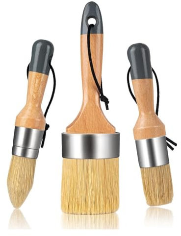 Shovelmty Chalk and Wax Brush Set, Chalk Paint, Milk Paint for Furniture, 1 Large Oval Brush and 2 Small Round Brushes
