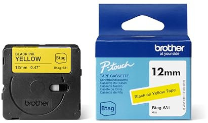 Brother Original Btag-631 Schriftband 12 mm, 4 m lang, schwarz/gelb