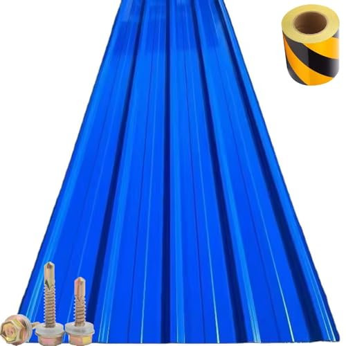 Dachbahnen, Profilblech, Trapezblech, Breite 90 cm, Länge 100 cm, 120 cm, Werkzeugschuppen, Carport, geeignet für Straßenbauzäune, Blau (100 x 90 cm, 5 Stück)