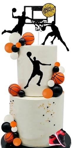 Basketball Cake Toppers Black Orange Balls Cake Decorations Basketball Theme Cake Decoration for Boy Birthday Sport Party Supplies