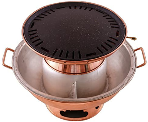 LYDBMYT Kupfer-Hotpot, Holzkohlegrillen, reines Kupfer, verdickte Holzkohle, manueller Grill, Fleisch, doppelt verwendbar (Farbe: Messing, Größe: 32 cm)
