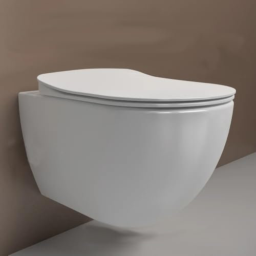 Creavit Dusch-WC Hänge-WC Bidet | Spülrandloses Wand WC mit Soft Close Deckel mit Bidet-Funktion ohne Armatur Weißes Keramik WC