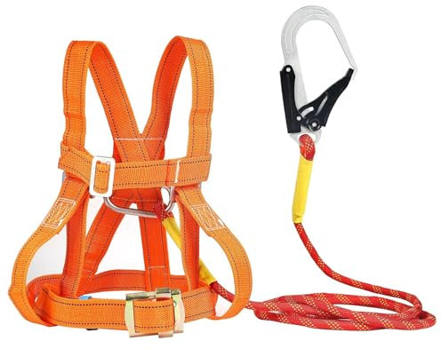 Magicbox Absturzsicherung Sicherheitsgurt [EN 361] | Professioneller Ganzkörper-Auffanggurt Set mit 3M Seil & Stahlkarabiner | Verstellbar 50-120cm für Dachdecker, Industrie, Höhenarbeit