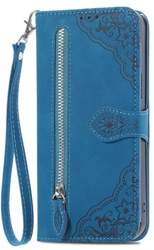 BEENTRYS Cuir PU Coque pour iPhone 12 Mini Coque,Fleurs Emplacements Porte Carte à Rabat Clapet Support Magnétique Antichoc Housse Portefeuille Étui pour iPhone 12 Mini-Bleu