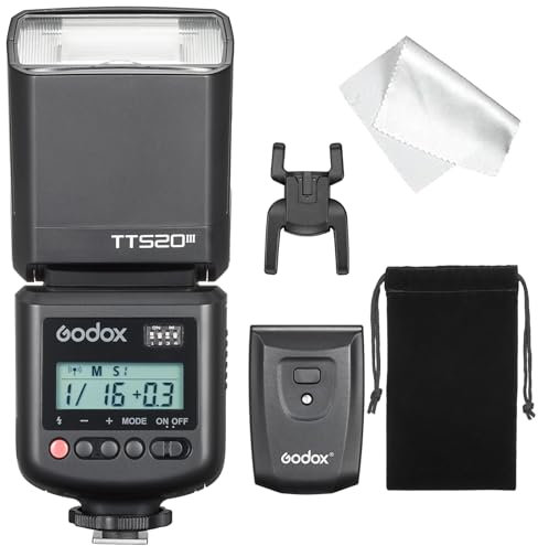 Godox TT520III Kamera Blitz Speedlite, TT520 III Flash 8 Leistungsstufen, S1/S2 Optische Auslösung, 1,8s Ladezeit, Dreh- & Neigekopf, Kompatibel mit Canon Sony Nikon Fujifilm Olympus Panasonic Pentax