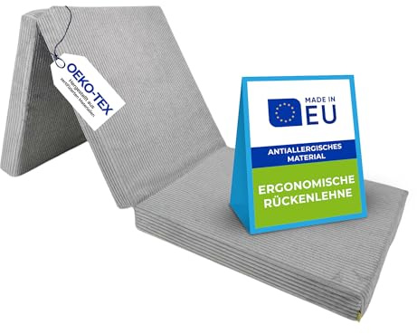 Pillows24 – Klappmatratze 195x120x15 cm mit abnehmbarem Bezug & Tragegriffen | Gästematratze klappbar | Oeko-TEX | Faltbare Matratze/Faltmatratze für Gäste, Kinder oder Reisen | Hellgrau