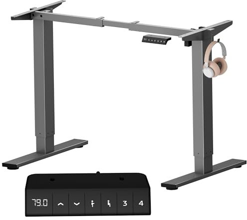 SANODESK Höhenverstellbarer Schreibtisch Elektrisch Tischgestell mit 2 Haken und LED-Höhenanzeige,Antikollisionsfunktion und Memory-Steuerung,Grau