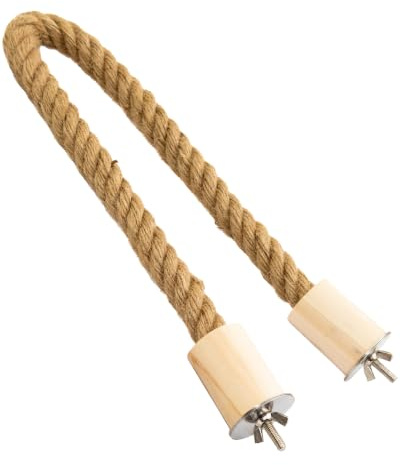 Bird Rope Perch for Parrots, Bendable Natural Jute with Pine Wood and Stainless Steel Mount, Cotton Alternative Boing, Cage Accessory for Cockatiels, Doves, and Finches (Brown, 2 feet)