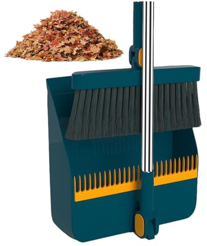 Bollisate Besen und Kehrschaufel Set, Aufrecht Besen und Schaufel mit Ausziehbarem Stiel, 180° Drehbare Kehrbesen Kehrmaschine und Haushalt Kehrschaufel Combo für Drinnen und Draußen, Garage, Küche