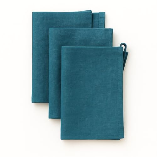 Ger3as Geschirrtücher 100% Leinen – 3er-Set Küchentücher 45x65 cm mit Aufhänger – Saugstarke & schnell trocknende Trockentücher – Hochwertige Leinentücher, Made in Litauen