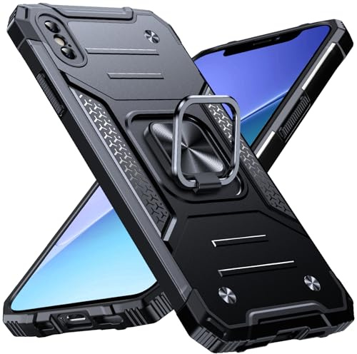 Anqrp Heavy Duty Case for iPhone X/XS Case with Enhanced Ring Holder Grip Stand, Military Grade Shockproof Rugged Drop Protective Silicone Hard iPhone X/XS Phone Case Cover, Black
