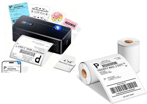 ASprink DHL Etikettendrucker mit Bluetooth & Versandaufkleber 4×6 DHL Etiketten (500 Etiketten/Rolle)