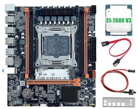 Generchin Carte Mère X99H + CPU E5 2680 V3 B85 LGA2011-3 4X Emplacements RAM DDR4 REG ECC M.2 PCIE SATA3.0 Carte Mère de Bureau X99