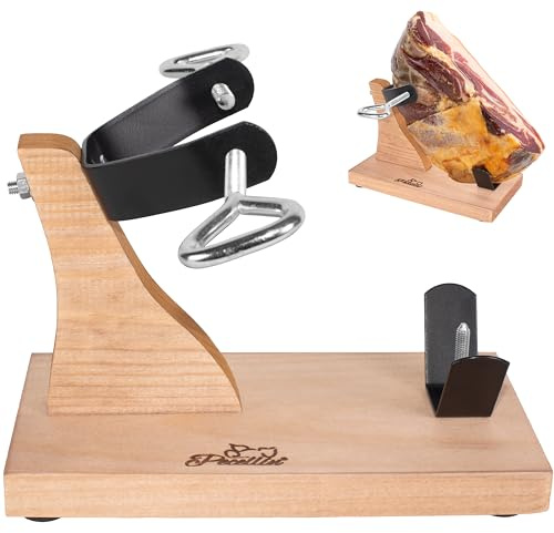 PECELLÍN Soporte Jamonero para Centros de Jamón | Tabla de Corte en Madera Natural para Jamón Serrano e Iberico Curado Deshuesado Base antideslizante Estable, Jamonero