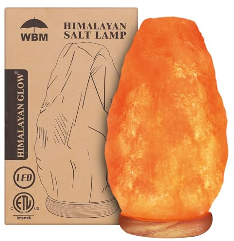 WBM Salt Lamp - USB Himalayan Salt Lamp with Touch Dimmer Control, Natural Pink Crystal, 5-7 lbs, Wooden Base, LED Bulb, Room Decor, Home Decor, Relaxation, Ambiance, Gift
