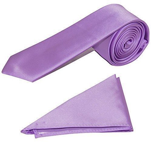 Robelli Men's Satin 2 Slim Tie and Pocket Handkerchief Set - Lilac