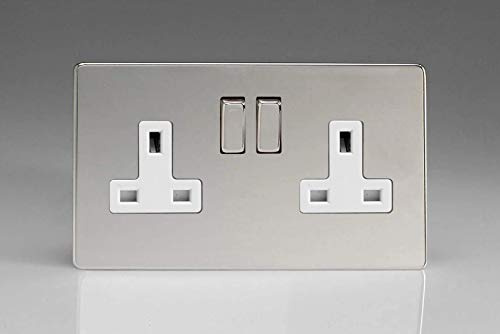 Varilight - 2 Gang 13 Amp DoubleSwitched Socket Dimension Screwless Chrome - XDC5WS