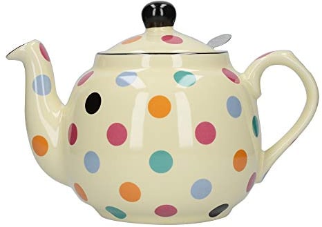 London Pottery Farmhouse Polka Dot Teapot with Infuser, Ceramic, Ivory/Multi Spot, 4 Cup (1 Litre)