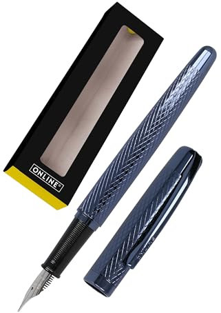 Online Eleganza Fountain Pen I Color: Blue I Iridium Nib Size Medium I Metal Clip I Includes Ink Cartridge I Fountain-Pen for Standard Ink Cartridges Or Converter I In Gift Box