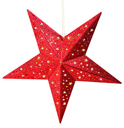 TV Unser Original christmaxx LED-Holzstern mit Glitzer-Dekor, 40 cm, rot/gold 04711