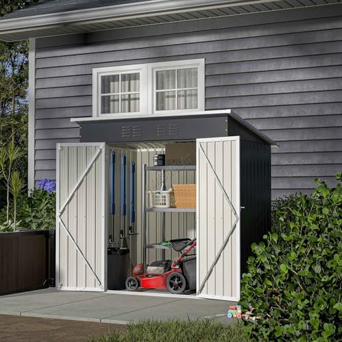 BIRCHTREE Garden Shed Metal Pent Roof 4FT X 6FT Outdoor Storage With Free Foundation Anthracite and White