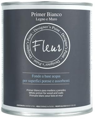 FLEUR DESIGNER'S PAINT | Fondo Acrilico, Adatto per Superfici Porose e Assorbenti, Fleur Primer P01, Legno Muro, Colore Bianco, Made in Italy, Formato 750 ml