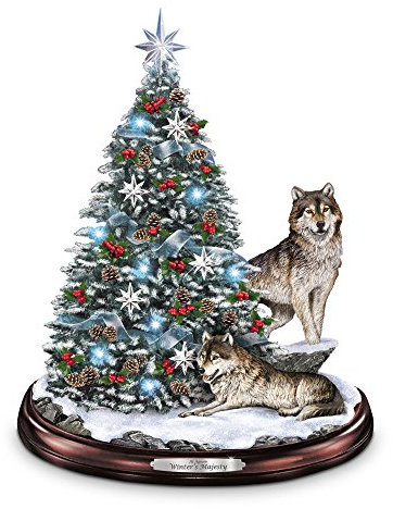 The Bradford Exchange Winter's Majesty Tabletop Christmas Tree with Wolf Scene - LED lights and Nature Sounds - 12