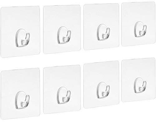Blulu Ganchos Adhesivos Resistentes Transparentes Ganchos sin Clavo para Cocina Baño Pared Puerta, Paquete de 8