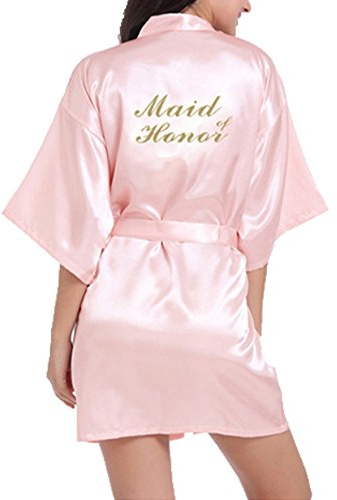 WPFING Maid of Honor Nnachthemd für Brautparty Hochzeits Roben Satin Glitter Rosa XL