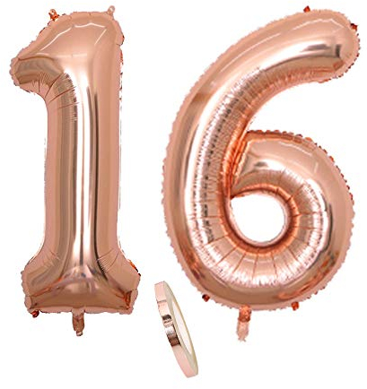 2 Luftballons Zahl 16, Nummer 16 Luftballon Rosegold Mädchen ,40 Aufblasbar Helium Folienballon Roségold Ballons Figuren ,Riesen ballon für Geburtstag Party Dekoration, Abschlussball (xxxl 100cm)