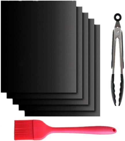 Estera Barbacoa Grande 60 * 40 CM Antiadherente 5 Piezas, Alfombrilla Reutilizable Estera de Barbacoa, Gas Carbón, BBQ Grill Mat
