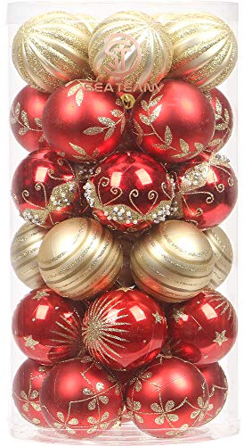 Sea Team 60mm/2.36 Delicate Contrast Color Theme Painting & Glittering Christmas Tree Pendants Decorative Hanging Christmas Baubles Balls Ornaments Set - 30 Pieces (Red & Gold)