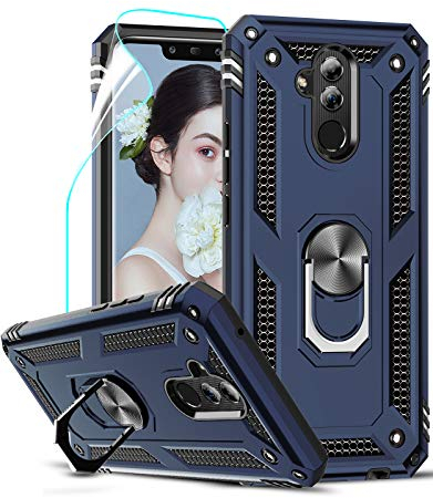 LeYi - Carcasa para Huawei Mate 20 Lite con protector de pantalla, 360°, soporte giratorio militar anticaída reforzado, antigolpes, TPU flexible y PC rígido, protección para Huawei Mate 20 Lite, color