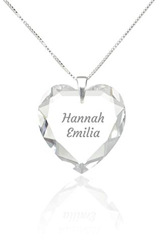 Individuelle Herzkette 925 Sterling Silber erstellt mit Swarovski Elements Herz Crystal Gravur Anhänger Namenskette mit zwei Wunschnamen. …