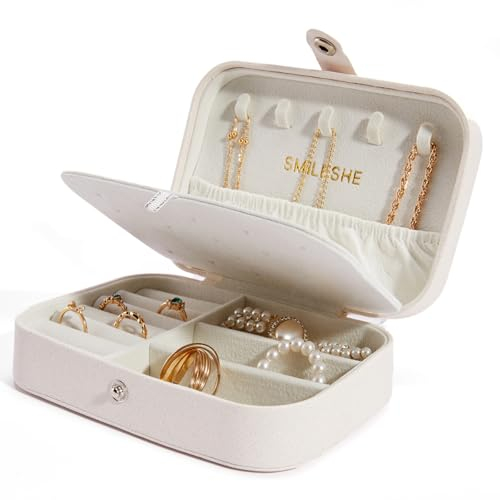 Smileshe Schmuckkästchen für Valentinstag, PU-Leder, klein, tragbar, Reise-Etui, 2 Ebenen, Organizer, Display, Aufbewahrungsbox für Ringe, Ohrringe, Halsketten, Armbänder