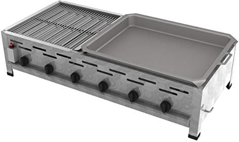 ChattenGlut Professional Gastrobräter 6-flammig Tischgerät Edelstahl Stahlbrenner für Flüssiggas 1140x530x270 mm (22kW 2er Rost + 3er Pfanne)