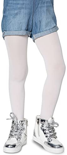 LORES Collants opaques pour fille, Avec pied, Pour l'école de danse classique, 40 deniers, Bianco, 134-140