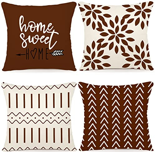YCOLL Kissenbezüge 4er Set Kissenbezüge leinen Kissenbezug Dekokissen Kissenbezüge für Sofa Gartenbett Couch Kissen 40x40cm (4er Set)