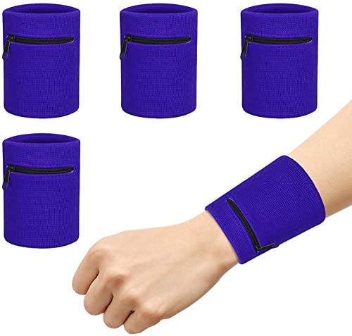 CHALA 4STK Schweissband Handgelenk Set Sportarmband Schweißarmband Sport Schweißband Wristbands mit Reißverschlusstasche laufarmband für Fitness Laufen Radfahren Fußball Basketball