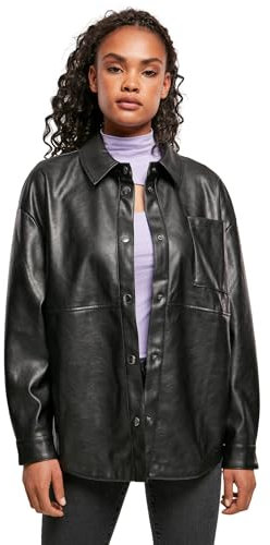 Urban Classics Ladies Faux Leather Overshirt Camicia, Nero, M Donna