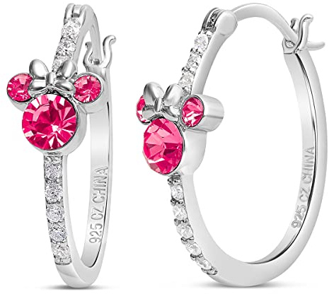 Disney Jewelry for Women Minnie Mouse Sterling Silver Two Tone Birthstone Cubic Zirconia Hoop Earrings