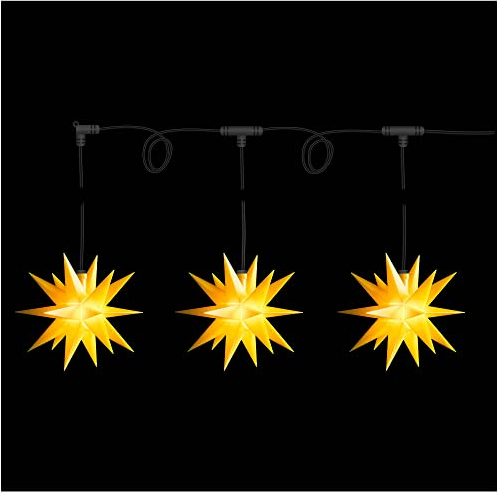 Novaliv Weihnachtsstern Dekostern Lichterkette | 12cm Sterne 3,5m Länge | 3er Sternenkette GELB | Innen und Aussen | LED mit Baterriefach | Weihnachtsdeko Stern beleuchtet